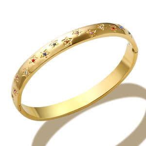 Colorful Stars Zircon Bracelet Stainless Steel Crystal Cuff Bangle