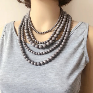 Chunky Five Layers Acrylic Marble Beads Collar Necklace for Women