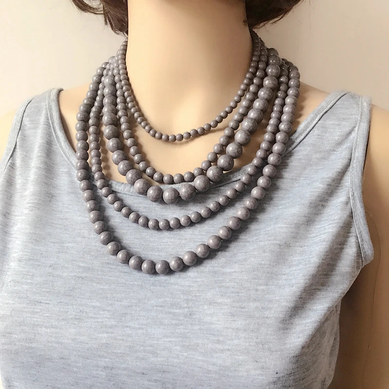Chunky Five Layers Acrylic Marble Beads Collar Necklace for Women