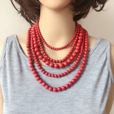 Chunky Five Layers Acrylic Marble Beads Collar Necklace for Women