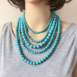 Chunky Five Layers Acrylic Marble Beads Collar Necklace for Women