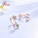 Flower Cubic Zirconia Hoop Earrings 925 Sterling Silver Piercing Ear Hoops