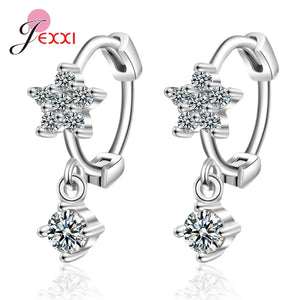 Flower Cubic Zirconia Hoop Earrings 925 Sterling Silver Piercing Ear Hoops