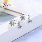 Flower Cubic Zirconia Hoop Earrings 925 Sterling Silver Piercing Ear Hoops