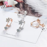 Flower Cubic Zirconia Hoop Earrings 925 Sterling Silver Piercing Ear Hoops