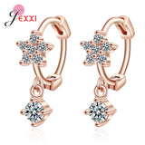 Flower Cubic Zirconia Hoop Earrings 925 Sterling Silver Piercing Ear Hoops