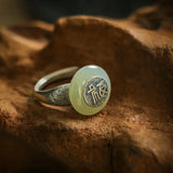 Sterling Silver Fu Character Enamel Agate Peace Buckle Charm Ring