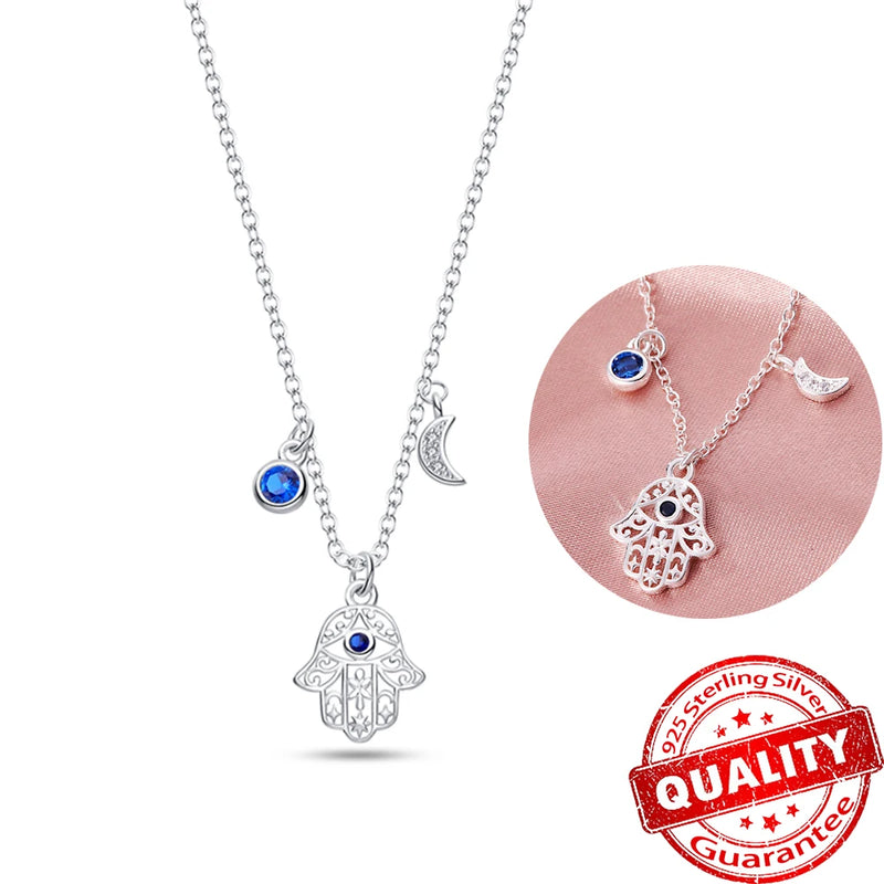 925 Silver Moon Hand Pendant Necklace for Women