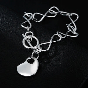925 Sterling Silver Heart Bracelets Women Wedding Jewelry