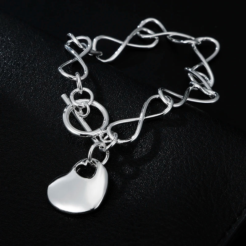 925 Sterling Silver Heart Bracelets Women Wedding Jewelry
