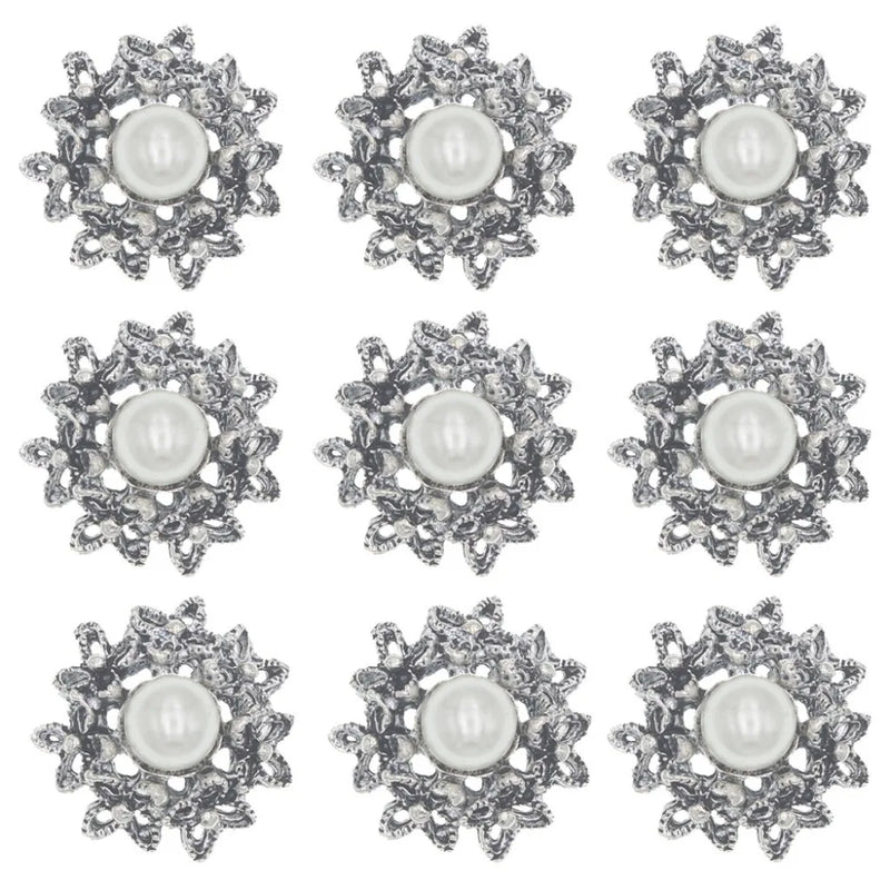 10PCS Antique Silver Rhinestone Pearl DIY Wedding Decor Sewing Clothing
