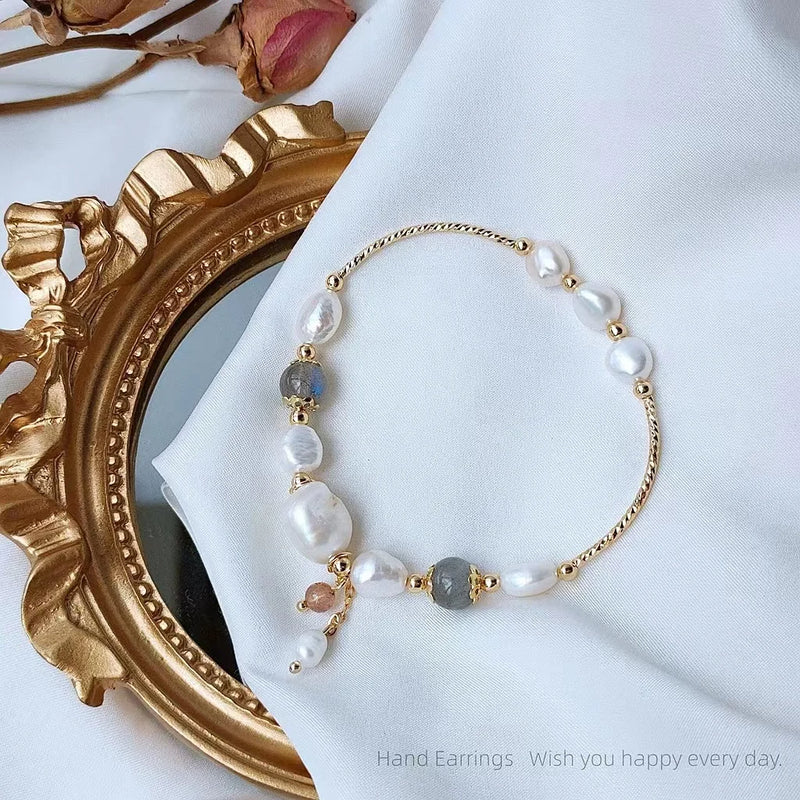 Baroque Pearl Moonstone Bracelet Wedding Jewelry for Women