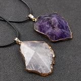 Natural Amethyst Stone Pyramid Pendant Necklace