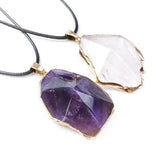 Natural Amethyst Stone Pyramid Pendant Necklace