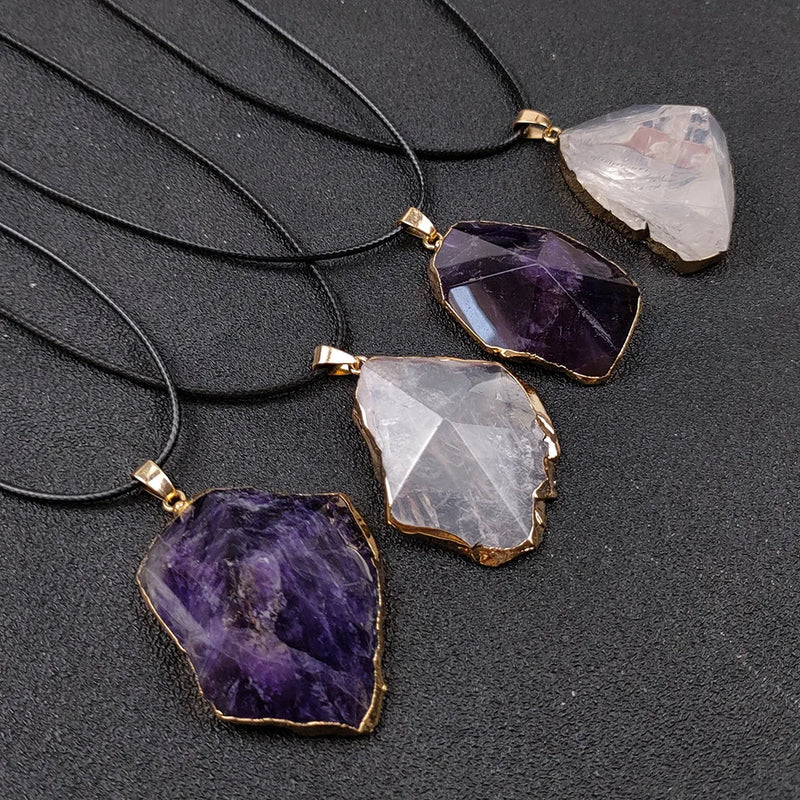 Natural Amethyst Stone Pyramid Pendant Necklace