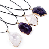 Natural Amethyst Stone Pyramid Pendant Necklace