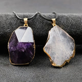 Natural Amethyst Stone Pyramid Pendant Necklace