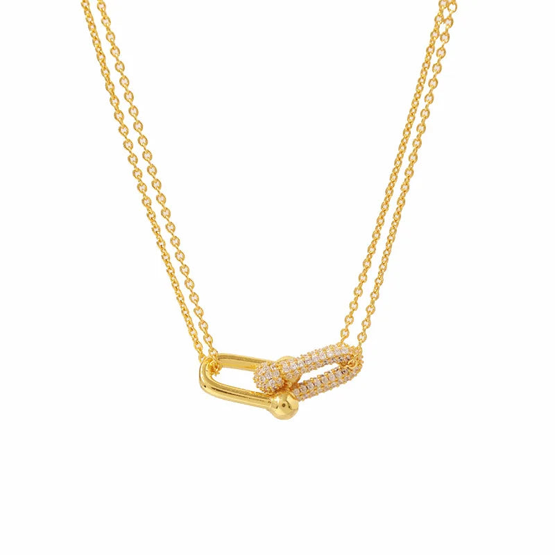 Micro CZ Stone Necklace with Slub Chain for Women