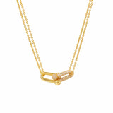 Micro CZ Stone Necklace with Slub Chain for Women