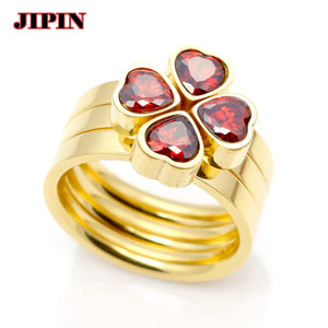 Round Heart Zirconia Engagement Ring Set Crystal Wedding Jewelry