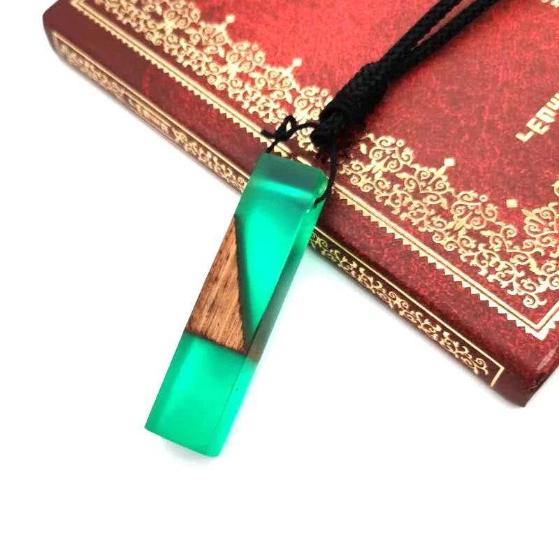 3Pcs Resin & Walnut Wood Patchwork Pendants Charms Necklace