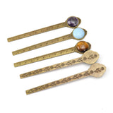 3Pcs/Lots Antique Bronze Retro Ruler Bookmark Tiger Eyes Sodalite Gemstone Gift