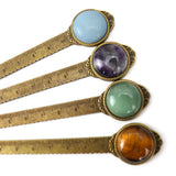 3Pcs/Lots Antique Bronze Retro Ruler Bookmark Tiger Eyes Sodalite Gemstone Gift