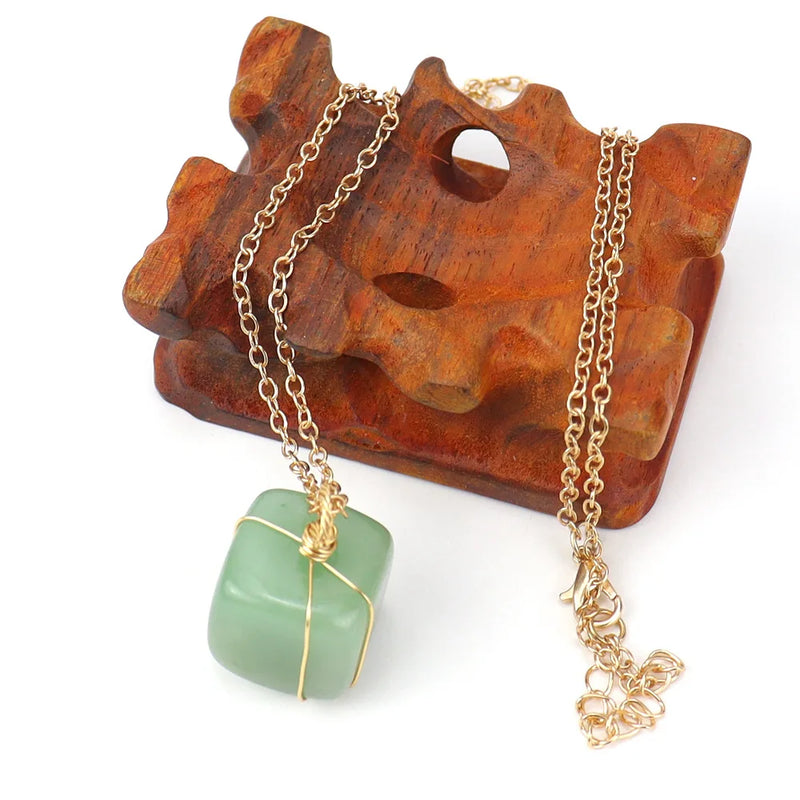 3Pcs/Lots Tiger Eye Cuboid Healing Reiki Pendant Necklace