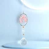 3Pcs Rose Quartz Gravel Crystal Pendant Tree of Life Interior Decor