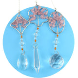 3Pcs Rose Quartz Gravel Crystal Pendant Tree of Life Interior Decor