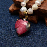 Natural Pearls & Red Heart Pendant Necklace for Women Party