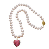 Natural Pearls & Red Heart Pendant Necklace for Women Party
