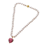 Natural Pearls & Red Heart Pendant Necklace for Women Party