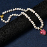 Natural Pearls & Red Heart Pendant Necklace for Women Party
