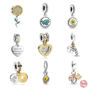 925 Silver Bee Pendant Sunflower Charm Bead for Bracelet DIY