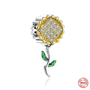 925 Silver Bee Pendant Sunflower Charm Bead for Bracelet DIY