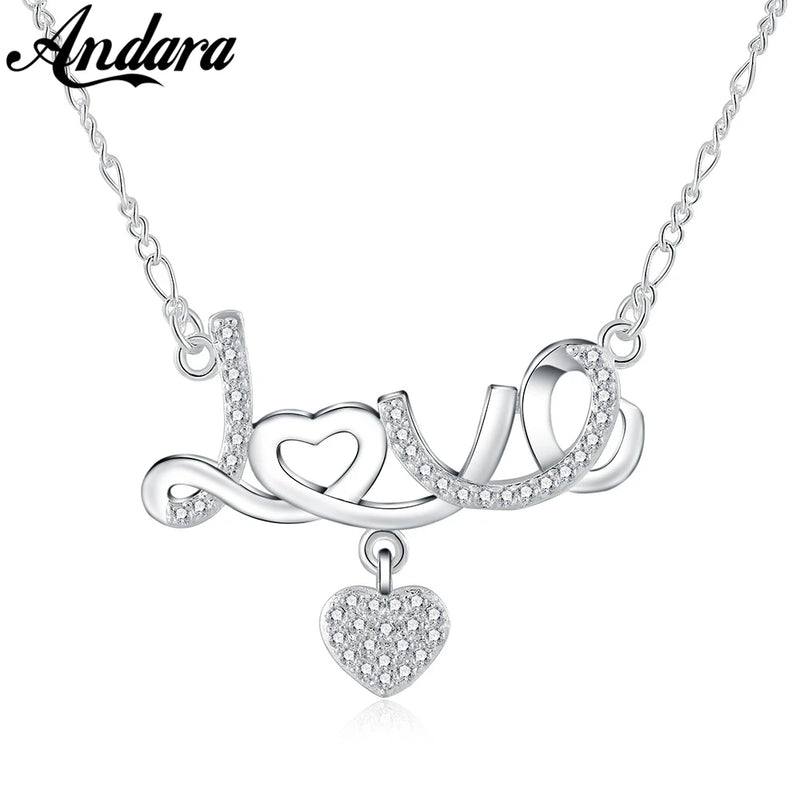 925 Silver Heart Love Necklace Wedding Jewelry Gift