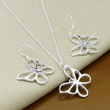 925 Sterling Silver 18-Inch Butterfly Chain Necklace Earrings Set