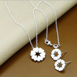 925 Sterling Silver Heart Chain Pendant Necklace Earring Set