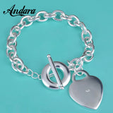 925 Silver Love Pendant Bracelet Men Women Charm Jewelry