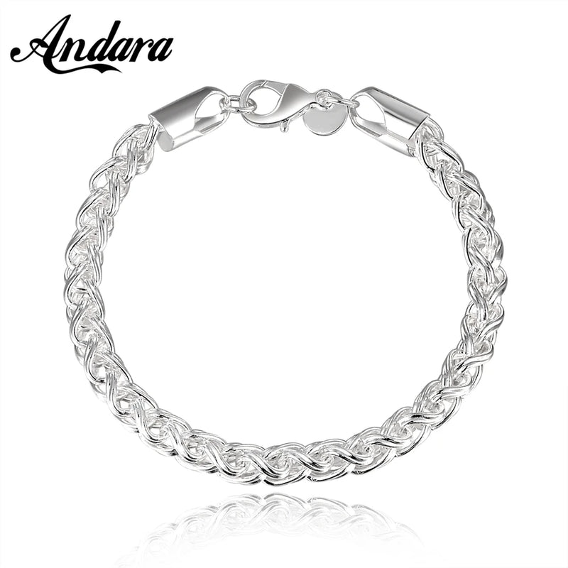 925 Silver Fish Bone Bracelet Men Women Jewelry