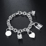 925 Silver Heart/Round/Square Lock Bracelet Wedding Jewelry