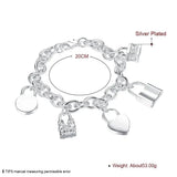 925 Silver Heart/Round/Square Lock Bracelet Wedding Jewelry