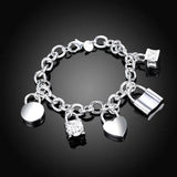 925 Silver Heart/Round/Square Lock Bracelet Wedding Jewelry