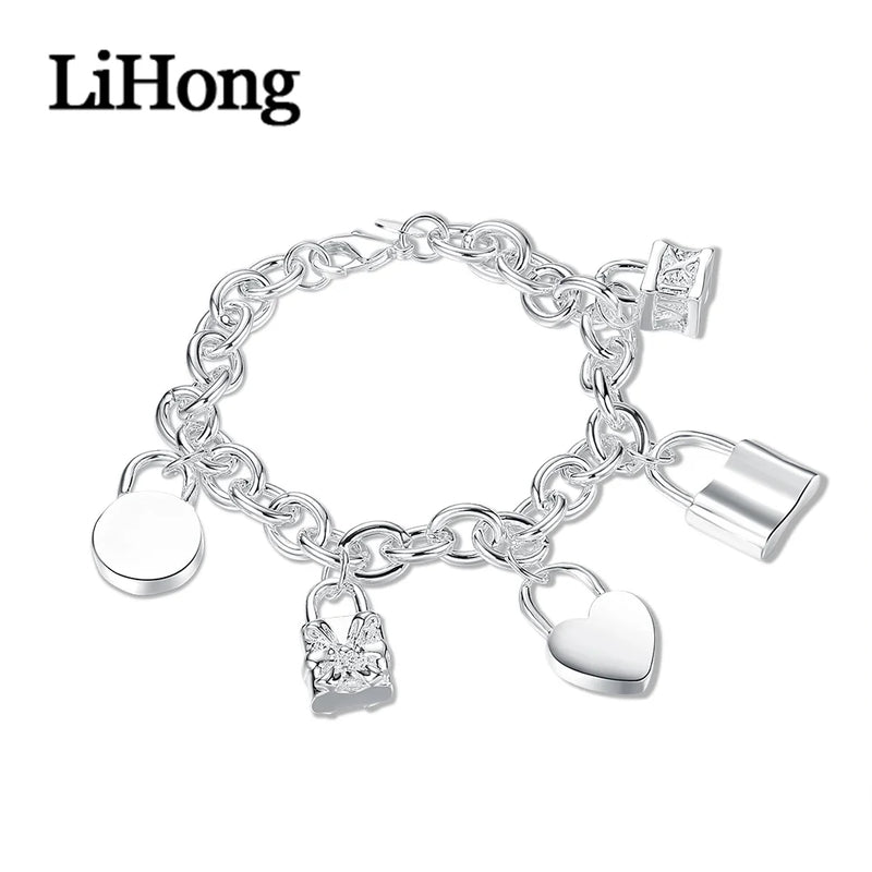 925 Silver Heart/Round/Square Lock Bracelet Wedding Jewelry