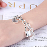 925 Silver Heart/Round/Square Lock Bracelet Wedding Jewelry