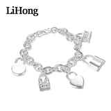 925 Silver Heart/Round/Square Lock Bracelet Wedding Jewelry