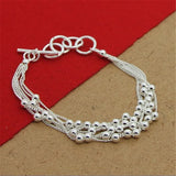 925 Sterling Silver Buckle Beads Multi-Line Bracelet Glossy Charm Jewelry