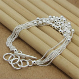 925 Sterling Silver Buckle Beads Multi-Line Bracelet Glossy Charm Jewelry