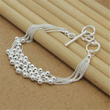 925 Sterling Silver Buckle Beads Multi-Line Bracelet Glossy Charm Jewelry